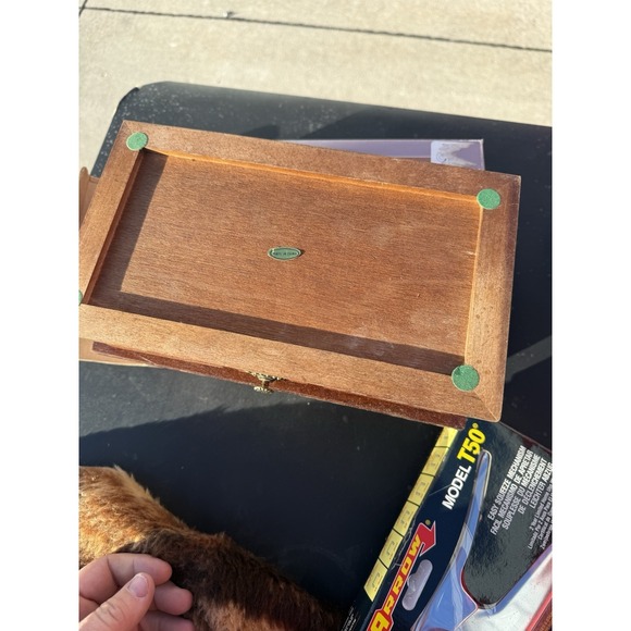 Walnut Finish Wooden Jewelry Box Mirror Lined Compartments Storage Case - Picture 2 of 4